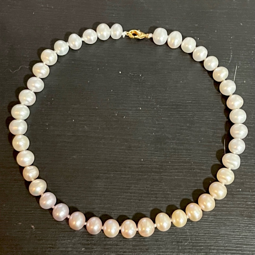 Gradient Pink and Orange Freshwater Pearl Necklace 14k Gold Plated Clasp